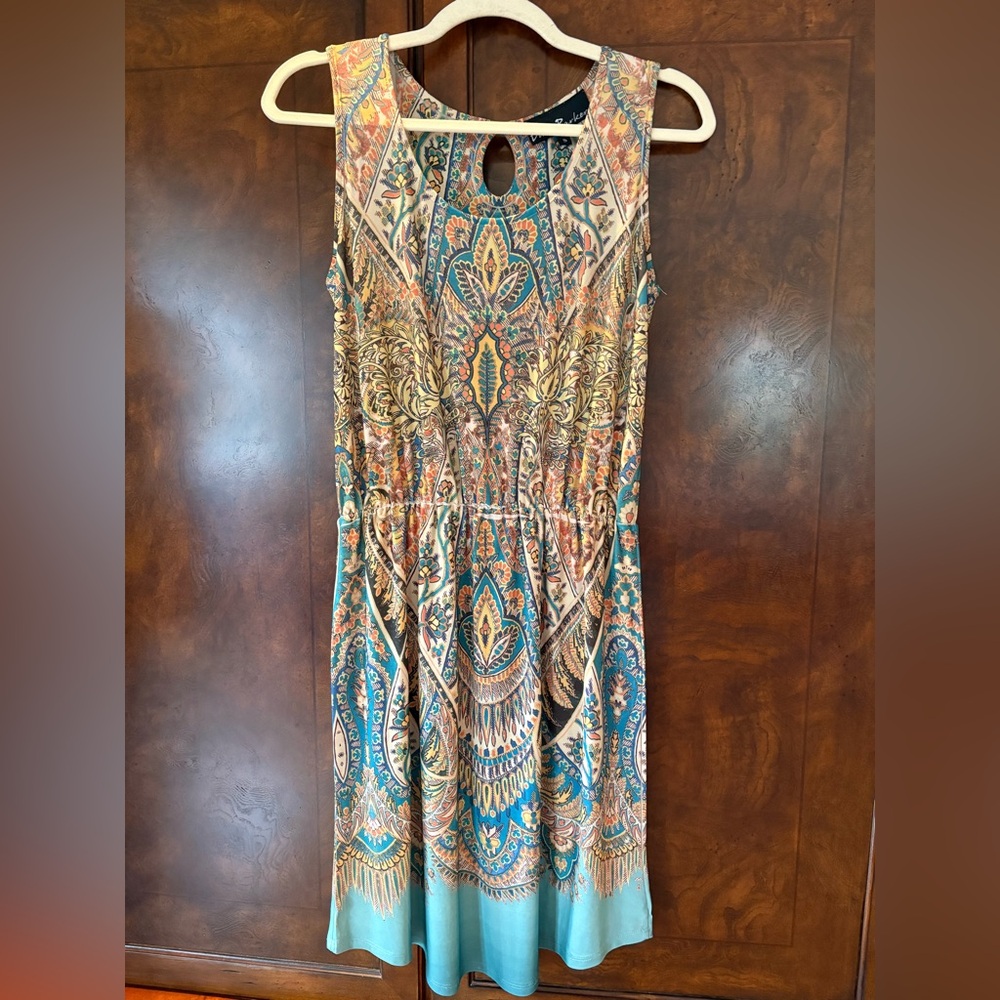 Vibrant Paisley Maxi Dress in Blue and Orange
